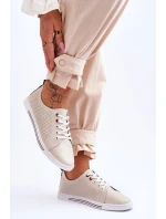 Dámské kožené ažurové tenisky béžové model 21615830 - S.Barski Dámské kožené ažurové tenisky béžové model 21615830 - S.Barski