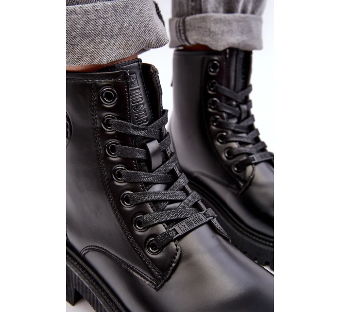 Botky Kožené Šněrovací Černé Big Star model 21636893 - Big Star Shoes Botky Kožené Šněrovací Černé Big Star model 21636893 - Big Star Shoes