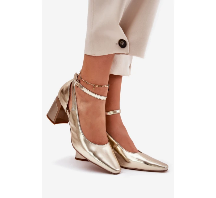 Kožené Lodičky Na Podpatku model 21694769 Zlaté - Maciejka
