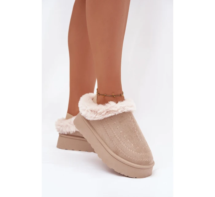 Dámské sněhule na platformě s kožešinkou a prošitími světle béžové Arelina Dámské sněhule na platformě s kožešinkou a prošitími světle béžové Arelina