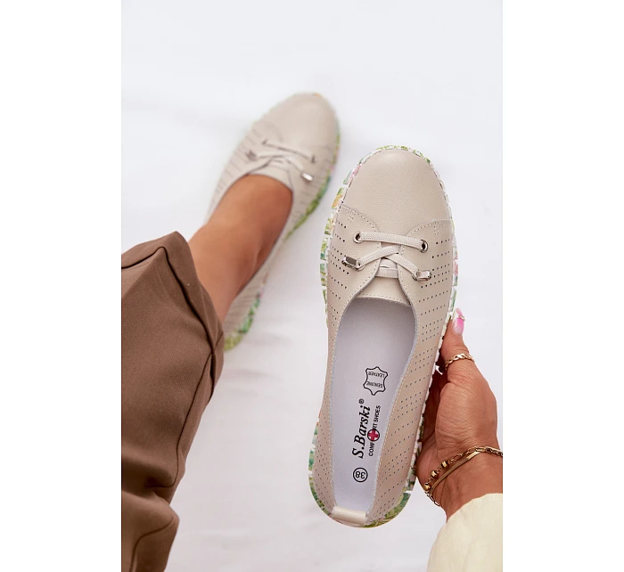 Kožené dámské polobotky model 22100343 Béžové - S.Barski Kožené dámské polobotky model 22100343 Béžové - S.Barski