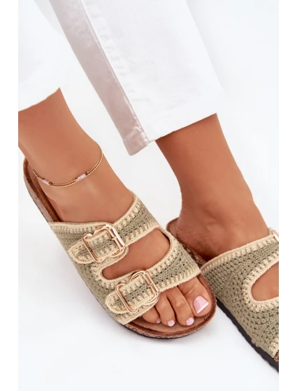 Dámské háčkované pantofle se zlatými přezkami – zelené Fenira