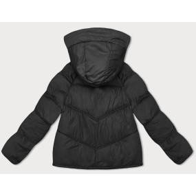 Volná černá dámská bunda s kapucí (8118)
