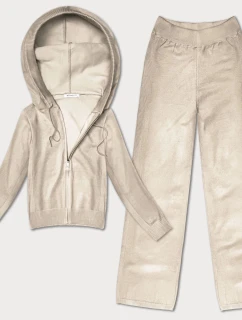 Světle béžový dvoudílný úpletový komplet - mikina a kalhoty (26C8803-159)