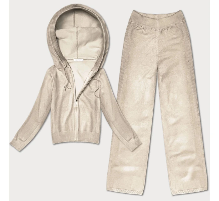 Světle béžový dvoudílný úpletový komplet - mikina a kalhoty (26C8803-159)