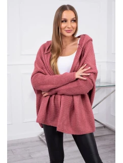 Svetr s kapucí a netopýřími rukávy tmavě růžový