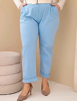 Dámské bavlněné kalhoty Plus Size s páskem modré