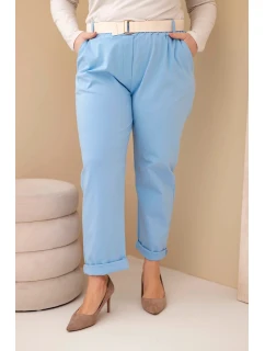 Dámské bavlněné kalhoty Plus Size s páskem modré