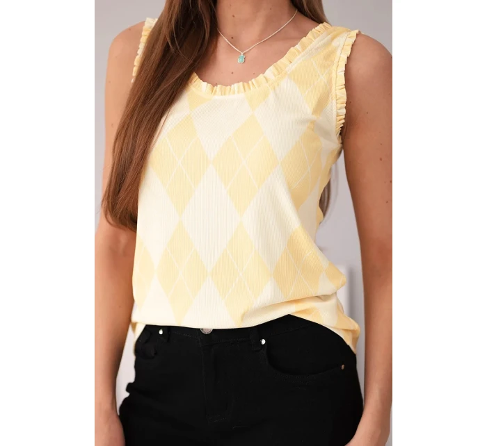 Dámská viskózová blůza s a volánkem výstřihu žlutá model 21954928 - K-Fashion