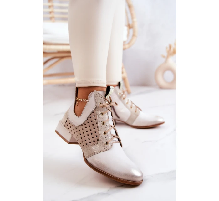 Kožené kozačky model 21576781 Světle béžová - Maciejka