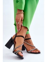 Kožené sandály s kamínky podpatky Černé model 21614510 - Boto Kožené sandály s kamínky podpatky Černé model 21614510 - Boto