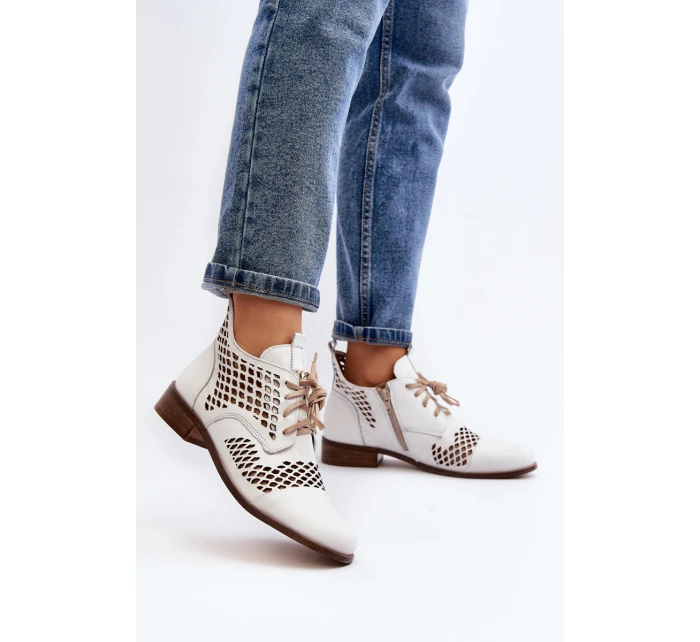 Kožené vyšívané boty Zazoo 2704 Bílé