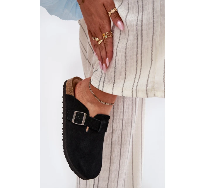 Semišové Dámské Pantofle S Přezkou Big Star RR274A384 Černé Semišové Dámské Pantofle S Přezkou Big Star RR274A384 Černé