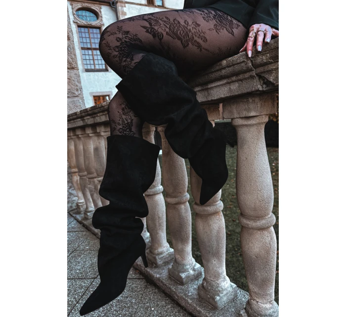 Dámské kozačky na jehlovém podpatku nazouvací černé Mavilla