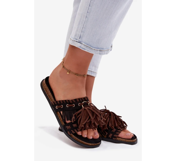 Dámské pantofle s třásněmi Černé model 21937740 - Boto