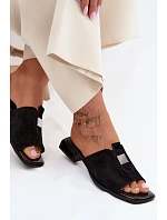 Elegantní dámské kožené semišové pantofle model 22140664 černé - D&A