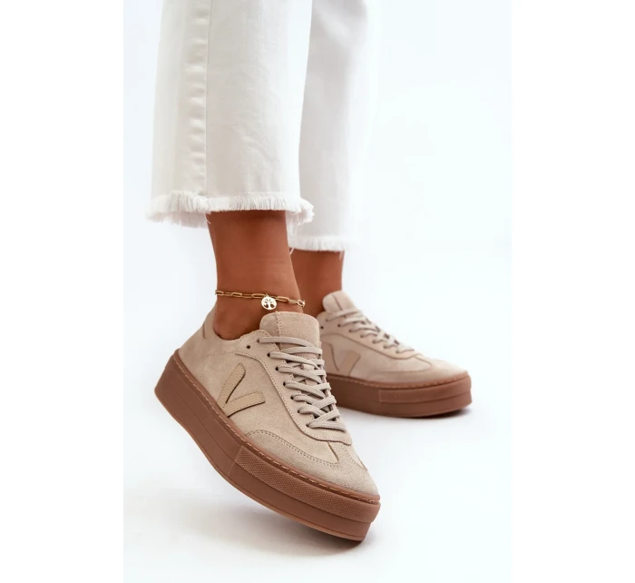 Dámské semišové tenisky Zazoo na platformě béžové Dámské semišové tenisky Zazoo na platformě béžové