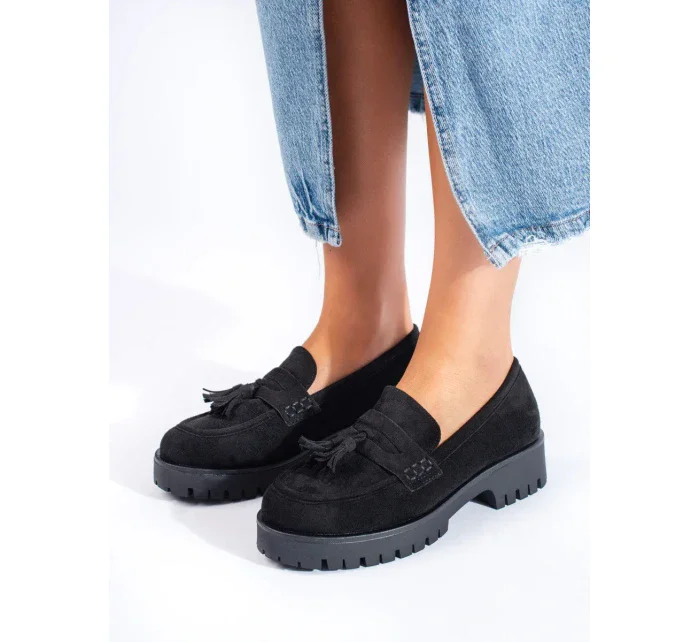 Originální dámské černé  mokasíny platforma