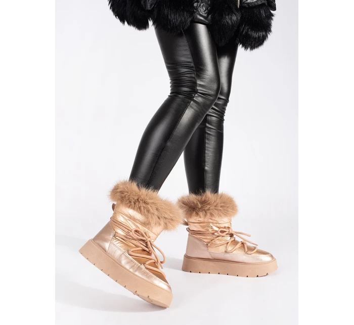 Jedinečné zlaté  sněhule dámské platforma