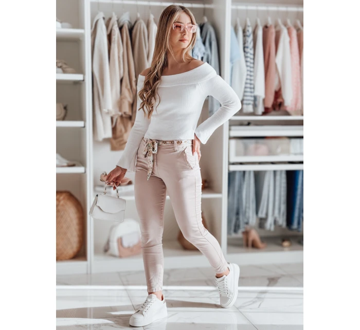 Dámské látkové chinos kalhoty s páskem ROSSALI světle růžové FashionStreet UY2530