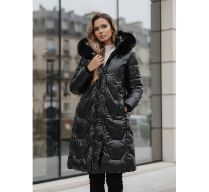 Dámská zimní bunda ELECIO dlouhá prošívaná s kapucí černá FashionStreet TY5178z