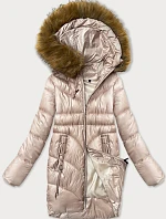 Jednoduchá dámská zimní bunda s ozdobnými kapsami S'west pearl pink (B8259-51)