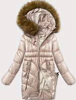 Jednoduchá dámská zimní bunda s ozdobnými kapsami S'west pearl pink (B8259-51)