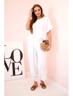 Komplet z viskózy halenka + kalhoty bílý