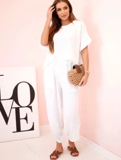 Komplet z viskózy halenka + kalhoty bílý