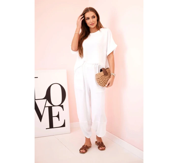 Komplet z viskózy halenka + kalhoty bílý
