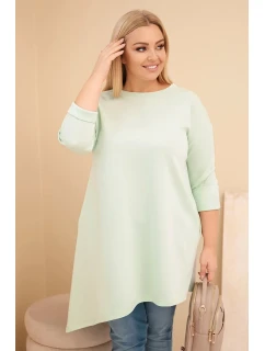 Dámská suknička Plus Size z viskózy s volným střihem a dlouhým rukávem mátová