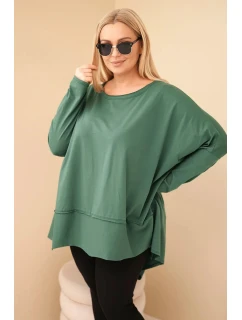 Dámská tunika Plus Size z bavlny s asymetrickým spodním lemem tmavě zelená