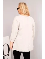 Dámská bavlněná blůza Plus Size s asymetrickým spodním lemem a výřezy béžová