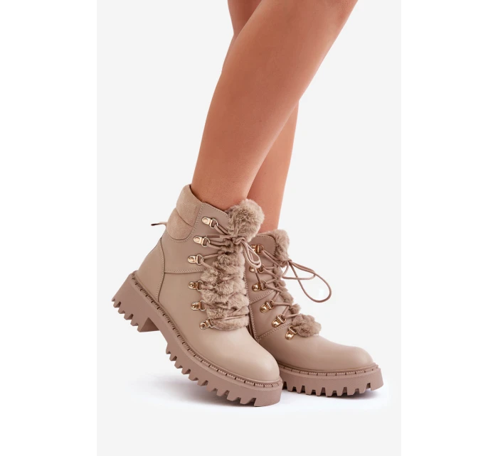 Zateplené botky traperky na zip z eko kůže béžové Willatta Zateplené botky traperky na zip z eko kůže béžové Willatta
