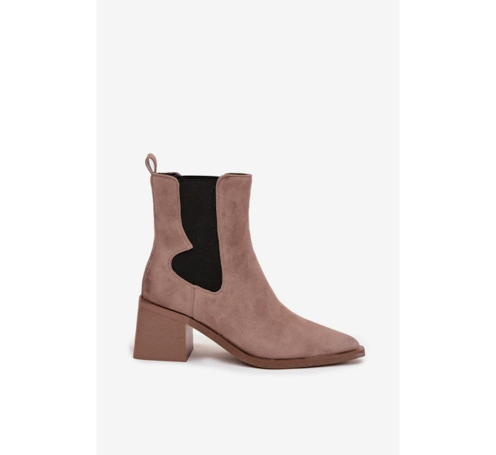 Dámské kožené semišové boty Artiker – béžové, zateplené, na podpatku Dámské kožené semišové boty Artiker – béžové, zateplené, na podpatku