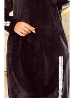 Černá velurová dámská mikina s kapucí a kapsami model 14376793 - numoco