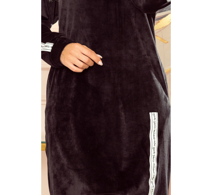 Černá velurová dámská mikina s kapucí a kapsami model 14376793 - numoco