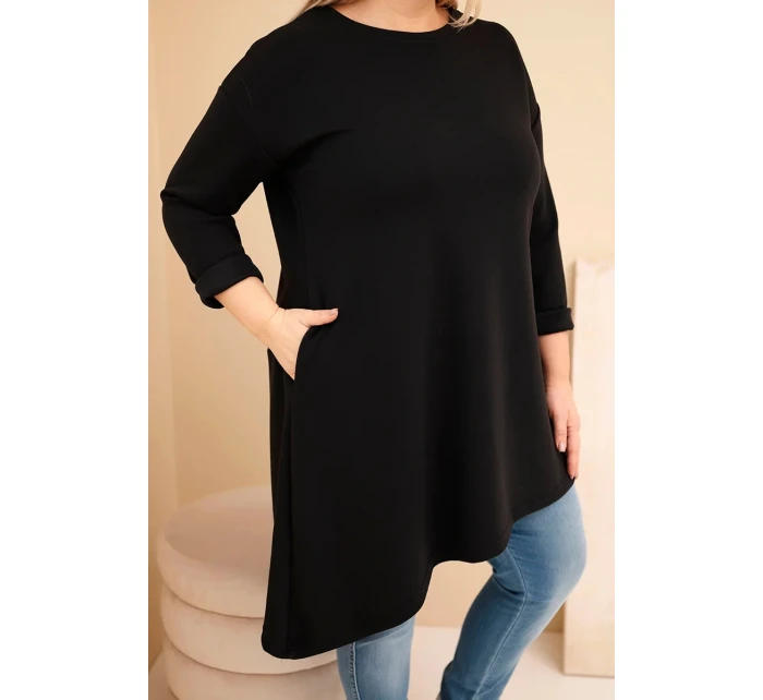 Dámská plus size sukně z viskózy s volným střihem a dlouhým rukávem černá
