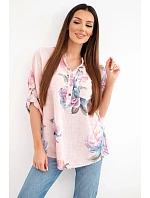 Dámská halenka z bavlny s květinovým vzorem pudrově růžová Dámská halenka z bavlny s květinovým vzorem pudrově růžová