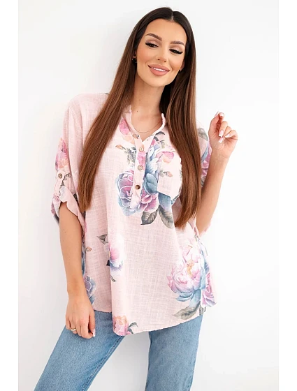 Dámská halenka z bavlny s květinovým vzorem pudrově růžová Dámská halenka z bavlny s květinovým vzorem pudrově růžová