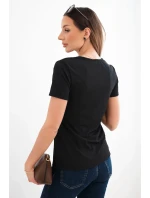 Dámská viskózová žebrovaná halenka s ozdobným výstřihem u model 22025276 černá - K-Fashion