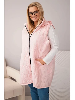 Dámská prošívaná vesta Plus Size s kapucí cukrově růžová