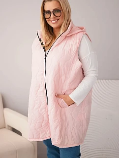 Dámská prošívaná vesta Plus Size s kapucí cukrově růžová