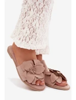 Dámské ploché pantofle s ozdobnými květy Béžové Elzoria