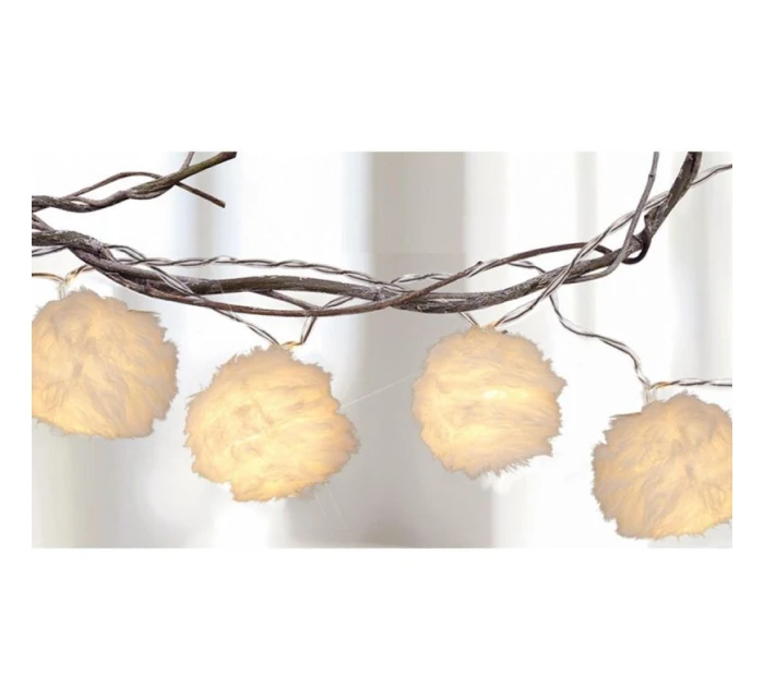 SVĚTLA GIRLANDY KOŽEŠINOVÉ KOULE NA BATERIE 50MM VEDL TEPLÁ BÍLÁ