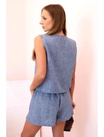 Dámská viskózová souprava – vesta na knoflíky a šortky džínový melír Dámská viskózová souprava – vesta na knoflíky a šortky džínový melír