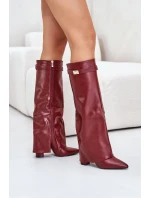 Dámské Kozačky Eko Kůže S Otočeným Svrškem Na Podpatku Bordové Avamora