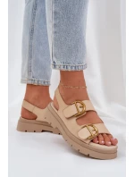 Eko kožené sandály s přezkami béžové model 21684627 - Boto