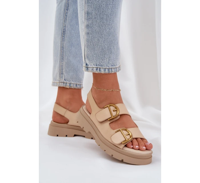Eko kožené sandály s přezkami béžové model 21684627 - Boto