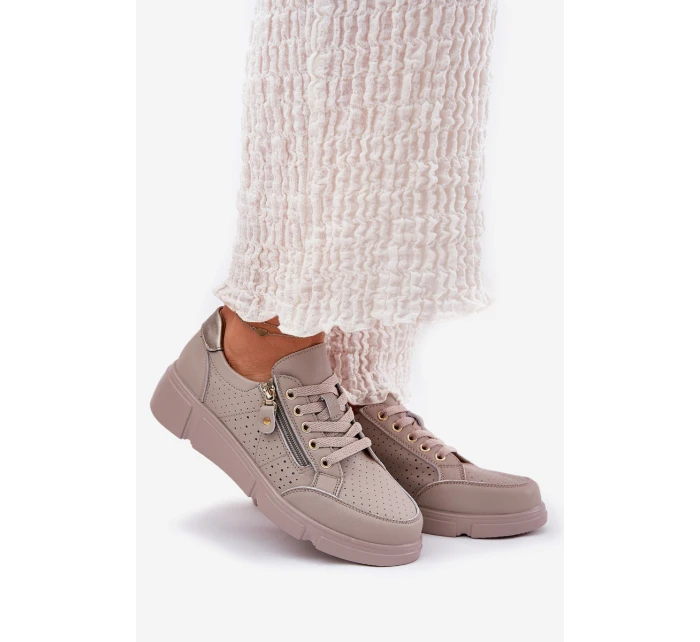 Kožené Sportovní Boty Tenisky Na Platformě Se Zipem Vinceza 88019 Tmavě Béžové Kožené Sportovní Boty Tenisky Na Platformě Se Zipem Vinceza 88019 Tmavě Béžové